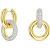 Swarovski Orecchini a cerchio Dextera, Design asimmetrico, Anello concatenato, Bianchi, Placcato color oro