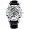 FORSINING Orologio da uomo automatico con dodecagono, scheletro, numeri romani, cinturino in vera pelle, tourbillon