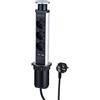 Electraline 62557 Multipresa Pop-up a Scomparsa per Scrivania / Tavolo Presa a Incasso 3 Prese Schuko + 2 USB 2.4A 12 W, Diametro 60 mm, Cavo 2 m