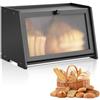 VEVOR Contenitore per Pane da Cucina 420 x 250 x 260 mm Contenitore per Pagnotta in Legno di Bambù per Pane Fatto in Casa, con Pannello Porta in Acrilico Ondulato, Forma di Trapezoidale, Nero