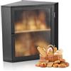 VEVOR Contenitore per Pane Angolare a Doppio Strato 320 x 320 x 425 mm Contenitore per Pagnotta in Legno di Bambù per Pane Fatto in Casa, con Pannello Porta in Acrilico Ondulato, Nero
