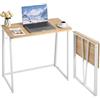 VEVOR Scrivania Pieghevole, Tavolo Piccolo da 80 cm, Tavolo per Computer, Robusto Pannello di Particelle con Ganci Portaoggetti, Postazione di Lavoro per Ufficio Domestico, Facile da Montare, Rovere
