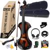 Pyle Violino Elettrico, Violino 4/4 in Legno Massello, Silenzioso, con Custodia Rigida, Arco, Accessori in Ebano e Accordatore Digitale