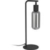 Eglo Lampada da tavolo Maione, illuminazione da comodino con paralume in vetro fumé, struttura in metallo nero e vetro grigio, attacco E27, 50,5 cm
