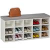 Relaxdays Panca Porta Scarpe da Ingresso con 15 Scomparti Portascarpe e Cuscino Imbottito