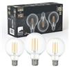 Eglo set di 3 lampade a filamento LED con attacco E27, lampadine Edison vintage trasparenti, 4 watt ciascuna, lampadine a globo bianco caldo, 2700 K, 470 lumen, lampadina retrò G80, Ø 8 cm