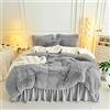 Uozzi Bedding Set copripiumino in finta pelliccia, per letto queen size, 3 pezzi, 1 set copripiumino e 2 federe, ultra morbido e facile da pulire, lussuoso peluche a pelo lungo (grigio chiaro)