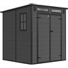 Outsunny Casetta da Giardino a 2 Ingressi con 3 Finestre e Prese d'Aria, in PP e Alluminio, 182x182x196 cm, Grigio Scuro | Aosom Italy