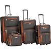 Rockland, Set di valigie Journey, morbide, verticali, Carbone, 4-Piece Set (14/19/24/28)
