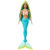 Barbie - Sirena, bambola con capelli fantasia bicolore blue e gialli e cerchietto incluso, con corpetto ispirato alle conchiglie e coda turchese, giocattolo per bambini, 3+ anni, HRR03