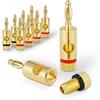 Sonero Spina a banana premium (set di 8) per tutti i cavi degli altoparlanti con un diametro massimo di 6 mm², 4 pezzi con codifica a colori (4x rossi, 4x neri), placcati oro 24k