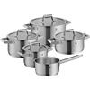 WMF Comfort Line - Set di pentole a induzione, 5 pezzi, con coperchio in vetro, in acciaio inox Cromargan satinato, scalatura, set di pentole impilabili, non rivestite