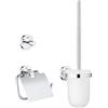 GROHE QuickFix Start, Set accessori da bagno 3 in 1 portarotolo con coperchio, scopino per WC, gancio per accappatoio, montaggio facile con GROHE QuickGlue, Cromo, 41204000