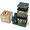 MONBENTO - Grande Bento Box MB Square Jungle con Scomparti Made in France - 2 Livelli Ermetici - Porta Pranzo Ideale per Ufficio/Scuola/Meal Prep - Senza BPA - Motivo Foglie - Verde