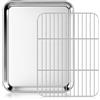 Fire More Teglia da forno con griglia, teglia in acciaio inossidabile 26,5 x 20,5 x 2,5 cm, per forno, arrostire e servire