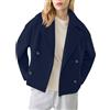 Generisch Cappotto invernale da donna corto - cappotto di lana a maniche lunghe, cappotto invernale ispessito, alla moda, in tinta unita, con bottoni, Blu scuro, M