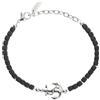 Breil, Collezione Mast, Bracciale Uomo in Acciaio ed Ematite, con Elemento Centrale in Acciaio a Forma di Ancora, Pratica Chiusura a Moschettone, Lunghezza Regolabile 17.5-22.5 cm, Silver e Black