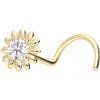 PIERCINGLINE Piercing da naso a spirale da 14 carati o 18 K, con motivo a spirale, con fiori, colore a scelta, 6 mm Stablänge, Oro giallo, Moissanite