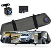 NHOPEEW Dash Cam a specchio da 7 pollici con doppia telecamera anteriore e posteriore - Sensore di gravità/registrazione in loop/rilevamento del movimento/monitor di parcheggio + scheda SD da 64G