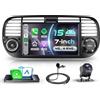 VECHTEL 4G+64G Autoradio Android 15 per FIAT 500 2007-2015, 7 Pollici IPS HD Schermo Tactile co Carplay Android Auto senza Fili, Stereo Auto co GPS Wi-Fi USB/Tipo-C Bluetooth Radio FM RDS Retrocamera