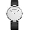 BERING 15739-404 Orologio unisex al quarzo, orologio da polso con cassa in acciaio inossidabile color argento da 39 mm, quadrante bianco, cinturino in pelle di vitello, vetro zaffiro, 3 ATM