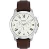 Fossil Orologio Grant da uomo, movimento cronografo al quarzo, cassa in acciaio inossidabile da 44 mm con cinturino in vera pelle, FS4735, Bianco e marrone