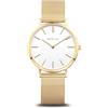 BERING 14134-331 Orologio da donna al quarzo, orologio da polso con cassa in acciaio inossidabile color oro da 34 mm e quadrante bianco, cinturino in maglia milanese, vetro zaffiro, 3 ATM