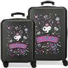 Kuromi Joumma Sanrio Kuromi Retro Pop Set di Bagagli Nero 55/65 cm Rigido 6 kg Lucchetto a Combinazione Laterale ABS 6 kg 91L Bagaglio a Mano