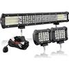 AUXTINGS 50 cm 510W 4 fila Barra LED Fuoristrada, 10 cm 60W Barra Luce a Led Con 12V Cablaggio di Fascio Spot e Inondazione Fari LED Luci da Lavoro per Trattore Auto Camion Barca 4x4 ATV,impermeabile
