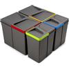 Emuca - Contenitori per cassetti da cucina Recycle, Altezza 266, 2x15L + 2x7L, Plastica grigio antracite, Tecnoplastica