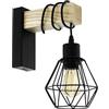 Eglo Lampada da parete Townshend 5, plafoniera vintage a uno punto luce, lampada da parete dal design industriale, lampada retrò in acciaio e legno, nero, marrone, E27, certificazione FSC