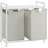 VASAGLE Cesto Portabiancheria, Porta Biancheria, 2 Sacchi in Tessuto Rimovibili, Piano d'Appoggio, Metallo, 2 x 46 L, 73 x 33 x 72 cm, Bianco Crema e Bianco Opaco BLH201W01
