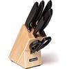 ARCOS Set di Coltelli da Cucina in Acciaio Inossidabile - 6 Pezzi con Blocco, 5 Coltelli Chef e 1 Forbici - Manico Ergonomico in Polipropilene per Tagliare Carne, Pesce e Verdure - Nero, Serie Niza