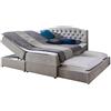 Atlantic Home Collection LOTTE - Letto con base a molle con materasso diviso in due parti (grado di rigidità H2), con topper, cassettone (a sinistra) e letto ospite estraibile, grigio, 180 x 200