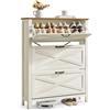 VASAGLE LIRY Collezione - Scarpiera con 3 Scomparti a Ribalta, Scarpiera Ingresso Slim, Stile Farmhouse, per 18-24 Paia di Scarpe, Bianco Vintage HSC301W02