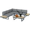 Outsunny Set da Giardino 4 Pezzi in Alluminio e Poliestere, Set da Esterno con 2 Divanetti 163x70x64 cm, Poltrona Angolare 70x70x64 cm e Tavolino da Caffè 102x60x30 cm, Grigio Scuro e Teak