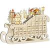 HOMCOM Calendario dell'Avvento in Legno a Forma di Slitta con 24 Cassetti da Riempire, Decorazioni e Luci a LED, 45x10x31cm