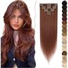 SEGO Extension Clip Capelli Veri Marrone 8 Fasce con 18 Clips 45cm 100% Remy Human Hair Lisci Naturali Posticci Donna 70g #33 Castano Ramato Scuro