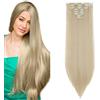 SEGO Extension Clip Capelli Sintetici Lisci 8 Cicche Full Head Hair Extensions Posticci Donna 65cm Biondo Cenere mix Biondo Chiarissimo