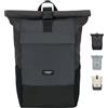 LARKSON Zaino Roll Top Uomo Donna Nero Grigio - No 4 - Zainetto per Lavoro, Viaggio, Università - Porta Pc 16 Pollici - Materiale Sostenibile - Impermeabile