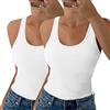 Aottori Top Donna Senza Manica Sexy Canotta Estiva Cotone Camicetta Smanicata Girocollo Basic Sottogiacca a Maglia Attillata Confezione da 2 Bianco+Beige XXL
