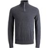 JACK & JONES Maglione da Uomo Jjeemil Knit Half Zip Noos Pullover, Melange Grigio Scuro., L