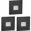 ledscom.de 3x lampada LED per scale/da incasso a parete FOW per interni ed esterni, downlight, quadrata, nera, 85 x 85 mm, bianco caldo