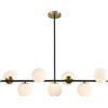 KCO Illuminazione Nero e Ottone Lineare Lampada a Sospensione Mid Century Moderno Sputnik Lampadario 7 Luci Vetro Latte Globo Cucina Isola Illuminazione a sospensione per Sala da pranzo Soggiorno
