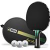 JOOLA Hugo Calderano Carbon - Racchetta da ping pong con 3 palline da ping pong + custodia per racchetta, approvata ITTF, rivestimento VIZON, colore: Nero/Verde