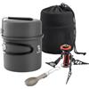 Qunature Set di Pentole da Campeggio 1,1L, Gavetta Campeggio Fornello da Picnic con Posate e Manico Pieghevole Portatile, Antiscottatura e Antiruggine, per Viaggiare Trekking Escursionismo