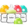 YOHKOH Set di biberon in vetro anti-colic con tettarella in silicone ultra morbido, per neonati a partire da 1 mese (multicolore, 100 ml (confezione da 4)