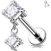Melighting Orecchino a elica senza filettatura con zirconia cubica, con retro piatto, 16 G, piercing per cartilagine e trago in titanio, 16G 6MM, Titanio, Zirconia cubica