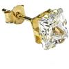 Old English Jewellers Orecchino singolo a lobo in oro 9 carati, con zirconia cubica quadrata, 4 mm, per uomo/ragazzo, Oro giallo, Zirconia cubica
