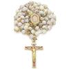 Mondo Cattolico - Rosario Cattolico della Vergine Miracolosa con Vetro Variegato su una Catena in Ottone Dorato (Bianco)